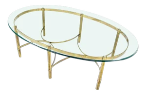 Mid-Century Modern Brass and Glass Oval Coffee Table