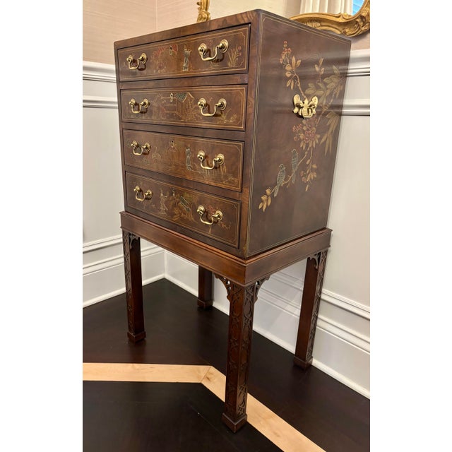 Late 20th Century Mahogany Henredon Aston Court Collection Chinoiserie Silverware or Jewelry Chest For Sale - Image 5 of 12