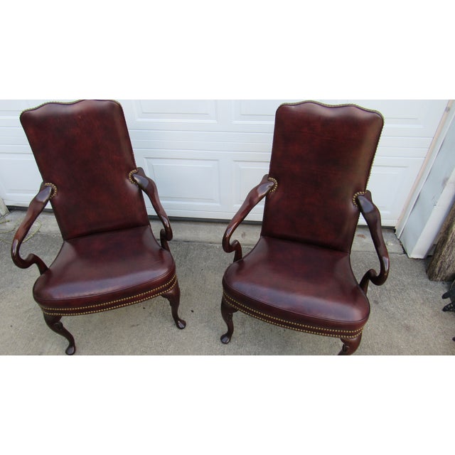 1980s 1980s Pair Hancock Moore Leather Side Club Office Chairs Mahogany For Sale - Image 5 of 10