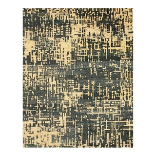 9x12 Blue Hand-Knotted Silk Abstract Cityscape Geometric Modern Carpet Rug For Sale