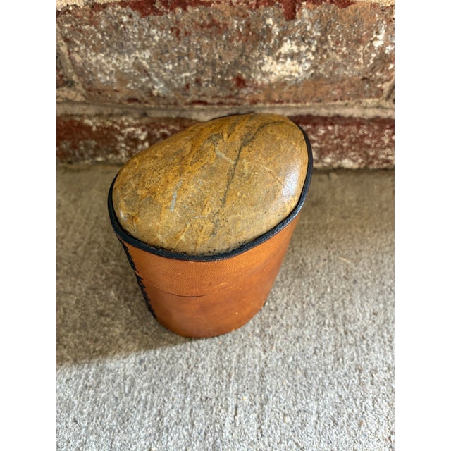 Camel Vintage Leather Box With Stone Top For Sale - Image 8 of 12
