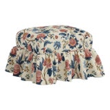 Edith Ruffle Ottoman in Dusty Blue Tree of Life For Sale