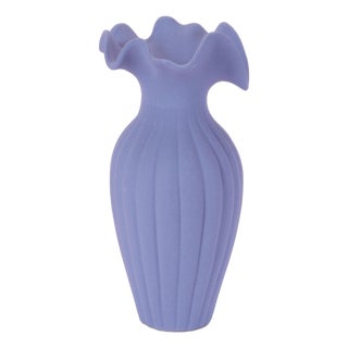 Scalloped Ribbed Stoneware Vase 9"H For Sale