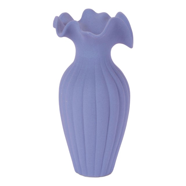 Scalloped Ribbed Stoneware Vase 9"H For Sale