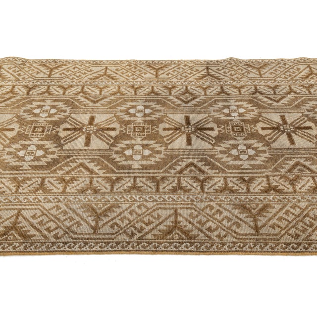 Vintage Hand-Knotted Neutral Anatolian Tribal Runner Rug | Earthy Beige & Walnut Geometric For Sale - Image 4 of 9