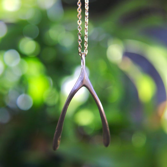 Vintage 14k Gold Make a Wish Wishbone Pendant For Sale - Image 10 of 11