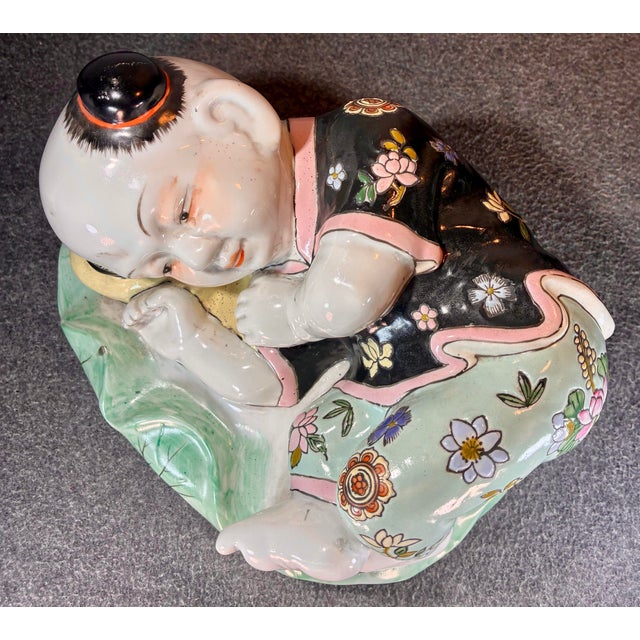 Ceramic Mid 20th Century Chinese Hand Painted Porcelain Child Resting Pillow For Sale - Image 7 of 10