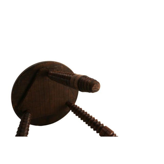Three Legs Stool Round Oak in the style of Dudouyt, France, 1950 For Sale - Image 6 of 11