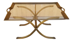 Hollywood Regency Brass Tray Top Coffee Table by LaBarge