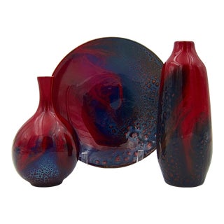Royal Doulton Art Deco Veined Flambe Vase For Sale