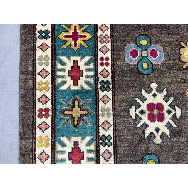 Brown and Teal Kazak Rug With Star Medallion, 5'8" X 7'9" For Sale - Image 14 of 15