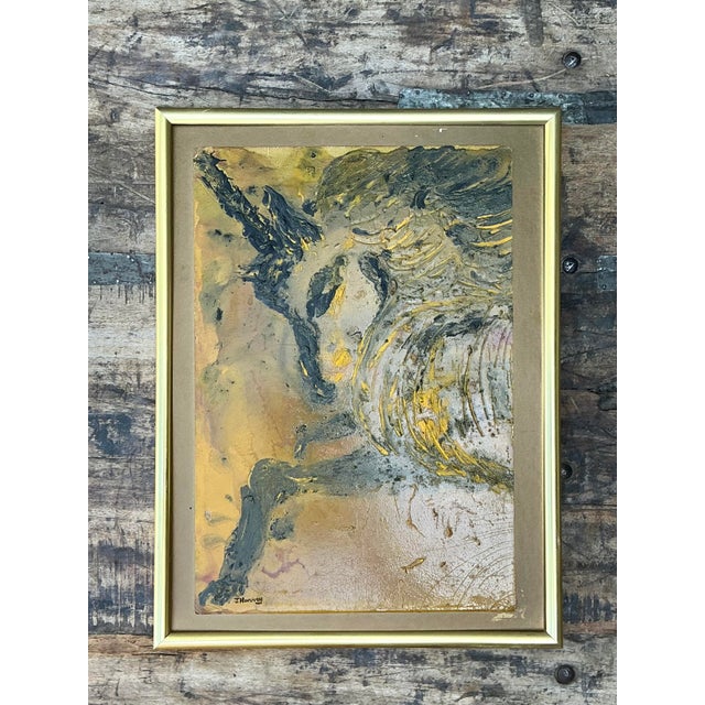 Metal Vintage Original Acrylic Oil Painting of Unicorn For Sale - Image 7 of 12