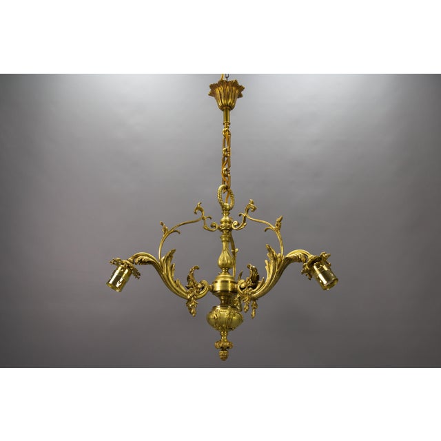 French Rococo Style Bronze and Noverdy Glass Three-Light Chandelier, 1920 For Sale - Image 12 of 18