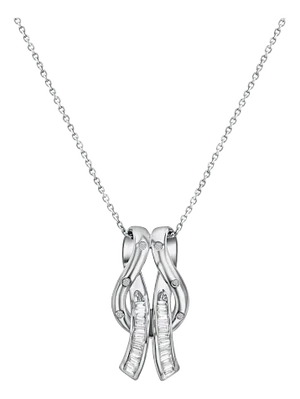 Baguette Diamond Ribbon Pendant .48cttw 14K White Gold 16"