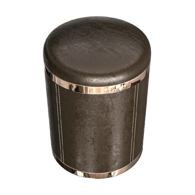 Not Yet Made - Made To Order "La Notte" Ottoman & Pouf With Bronze Details For Sale - Image 5 of 5