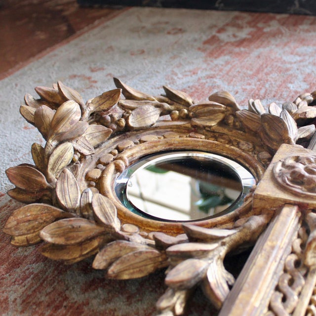 Wood Italian Giltwood Neoclassical Mirror With Laurel Crest For Sale - Image 7 of 14