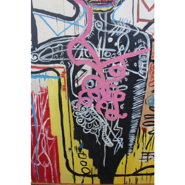 1970s Vintage Abstract Basquiat Style Framed Painting For Sale - Image 9 of 10