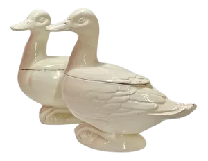 Italian Creamware Trompe l'Oeil Tureens in the Form of Ducks, Nove Di Bassano