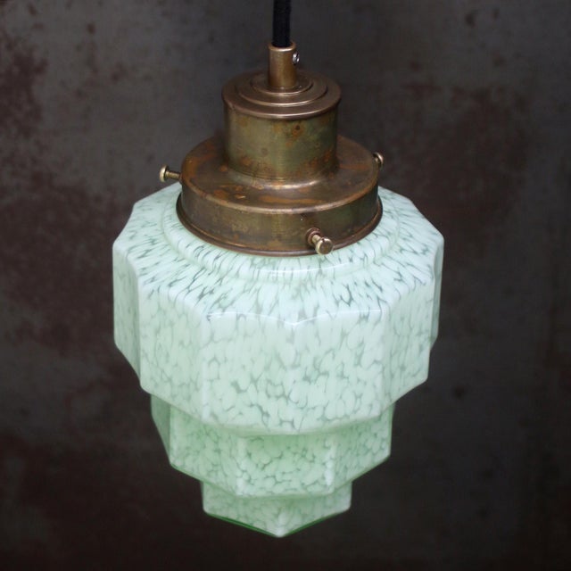 1920s French Art Deco Green Clichy Glass Pendant Lamp For Sale - Image 5 of 6