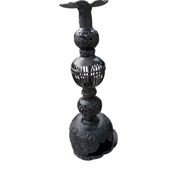 Vintage Victorian Japanese Hand Carved (Japonisme) Aesthetic Movement Lamp Tall For Sale - Image 4 of 11