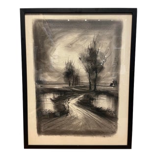 MCM Original Signed Charcoal on Paper by French Artist, Roger Etienne For Sale