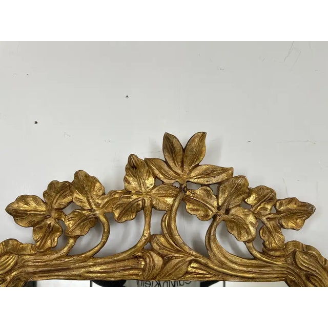 Antique Art Nouveau Giltwood Wall Mirror With Hand Carved Botanical Leaf Frame For Sale In New York - Image 6 of 10