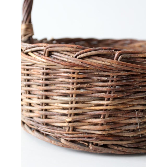 Wood Vintage Wicker Gathering Basket For Sale - Image 7 of 14