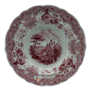 A Antique Staffordshire "Tyrolean" Pink Transfer Decorated Soup Plate, 1830’s