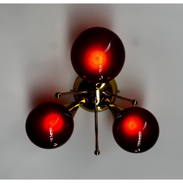 Trifoglio Polished Brass Frosted Amethyst Globe Flush Mount by Fabio LTD For Sale - Image 6 of 8