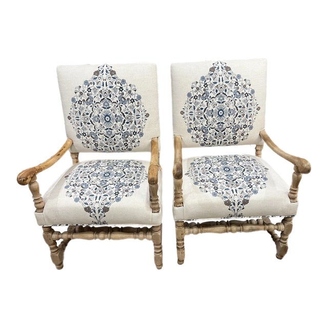18th Century Bleached Pine Open Arm Chairs - Set of 2 For Sale