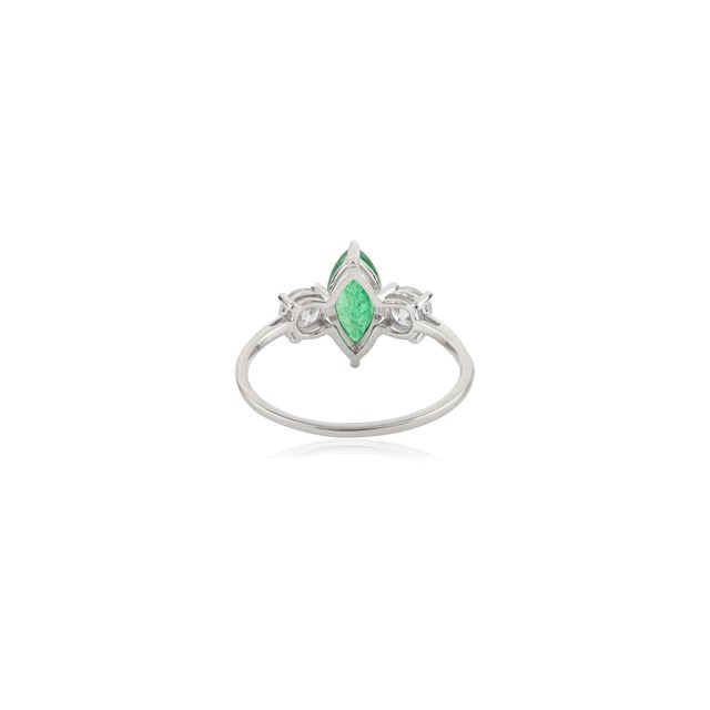 Metal Natural Marquise Emerald & Diamond Three-Stone Engagement Ring Size 6.5 in 18k Gold For Sale - Image 7 of 14