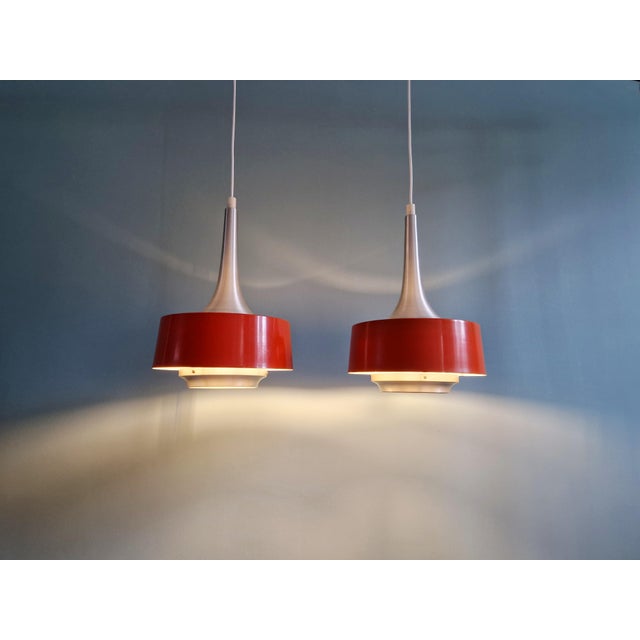 Scandinavian Pendant Lights in Brushed Aluminum and Orange Lacquered Metal from Philips, 1960s, Set of 2 For Sale - Image 16 of 18