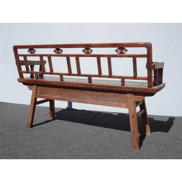 Vintage Rustic Chinoiserie Teak Bench W Two Drawers For Sale In Los Angeles - Image 6 of 17