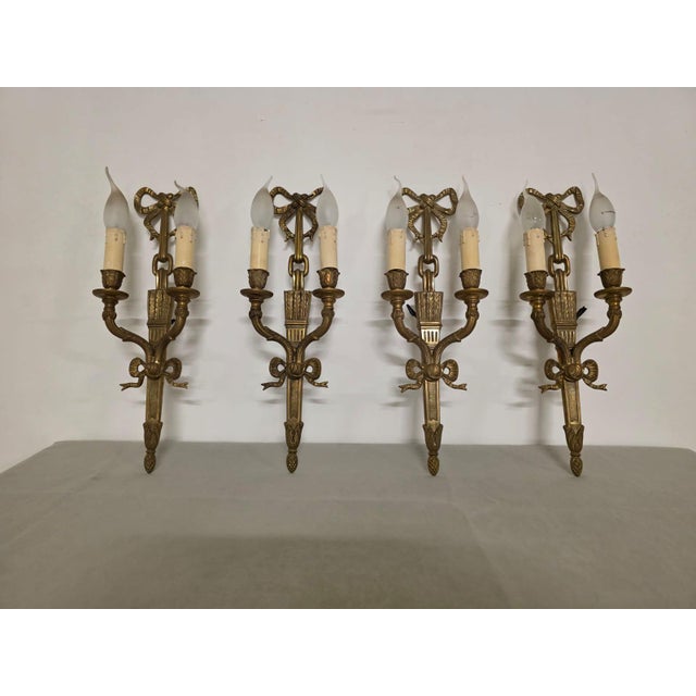 Louis XVI Style Bronze Wall Lamps, 1940s, Set of 4 For Sale - Image 9 of 12