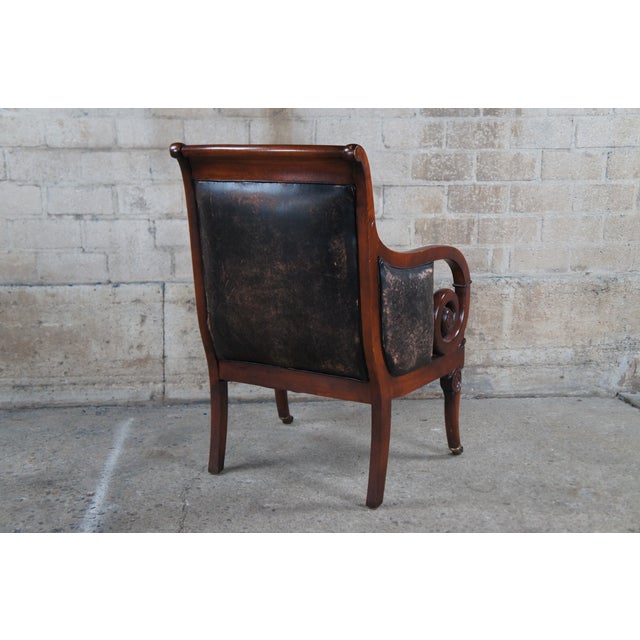 Wood Late 20th Century Henredon Mahogany Distressed Leather French Empire Regency Club Lounge Armchair For Sale - Image 7 of 12