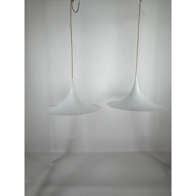 White Vintage Semi Pendant Lamps by Claus Bonderup & Torsten Thorup for Fog & Mørup, 1970, Set of 2 For Sale - Image 8 of 9