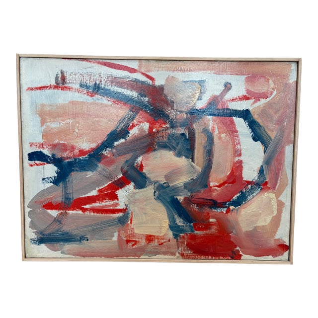 Vintage Midcentury Modern Abstract Expressionist Oil on Canvas Painting, Label From the Little Gallery, 1960s For Sale