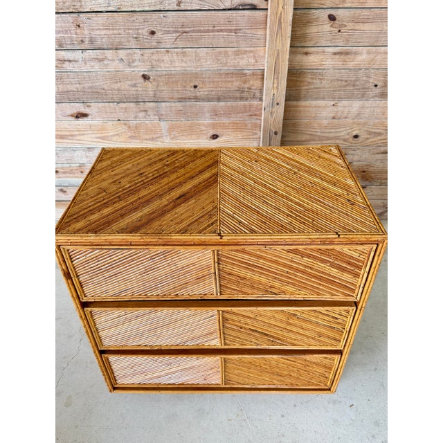 Wood Vintage Floating Pencil Rattan Three-Drawer Chest or Dresser For Sale - Image 7 of 12