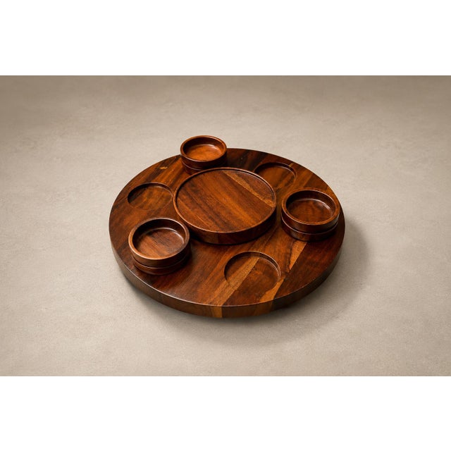 1960s Brazilian Modern Lazy Susan & Bowls in Rosewood, Tropic Art, Brazil, 1970s For Sale - Image 5 of 16