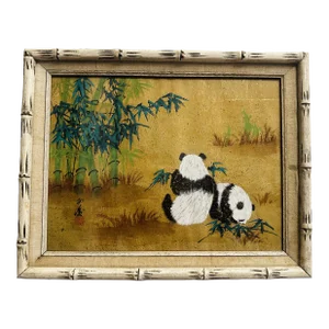Vintage Chinoiserie Painting on Cork, Framed