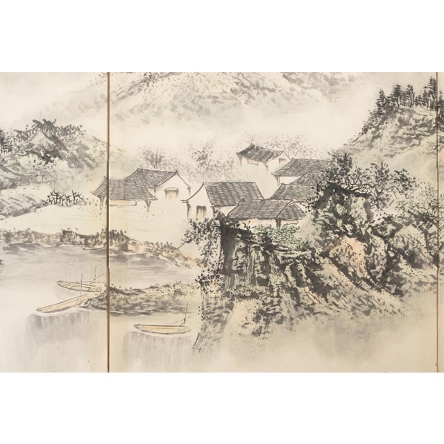 1970s Ming Dynasty Style Monochrome Screen "Landscape With Mountains" For Sale In Dallas - Image 6 of 17