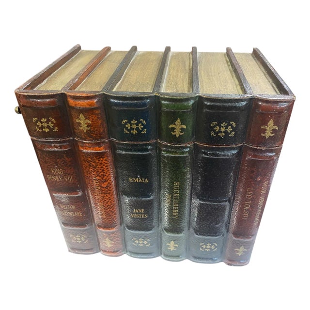 Vintage Wooden Box for Decoration in the Shape of Books, With Lid For Sale