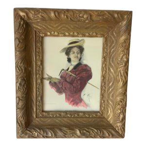 1900s Signed Harrison Fisher Lithograph Titled “A Blue Ribbon Winner”