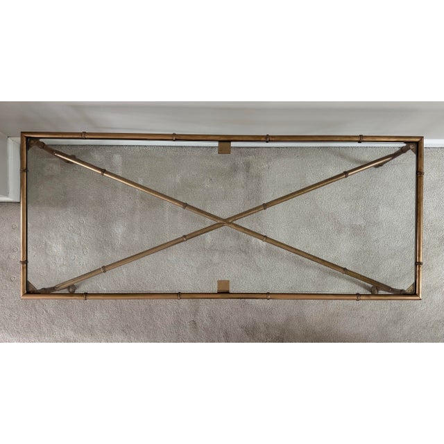 Vintage Hollywood Regency Style Gilt Faux Bamboo and Glass Coffee Table For Sale - Image 4 of 7
