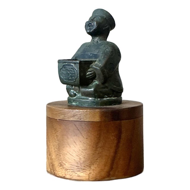 Vintage Asian Cast Character Sliding Box For Sale