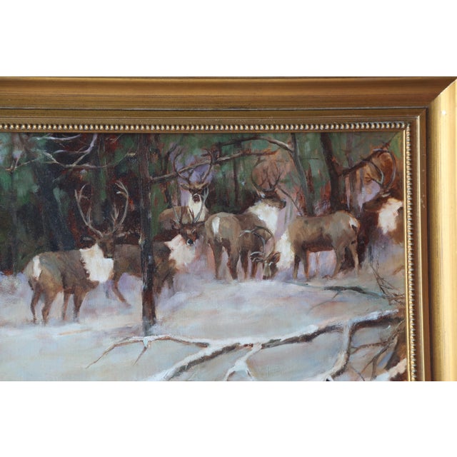 Impressionist Unusual Reindeer and African Gazelle in Woods Oil on Linen Signed Anderson For Sale - Image 3 of 5
