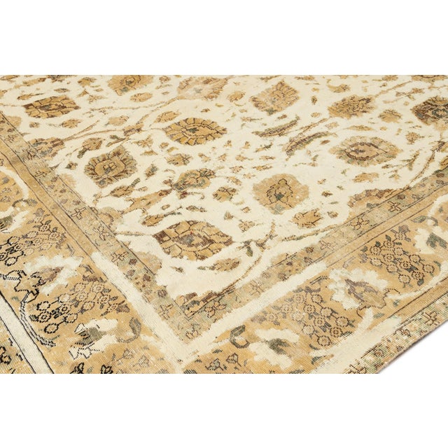 White Early 20th Century Vintage Persian Tabriz Wool Rug For Sale - Image 8 of 10