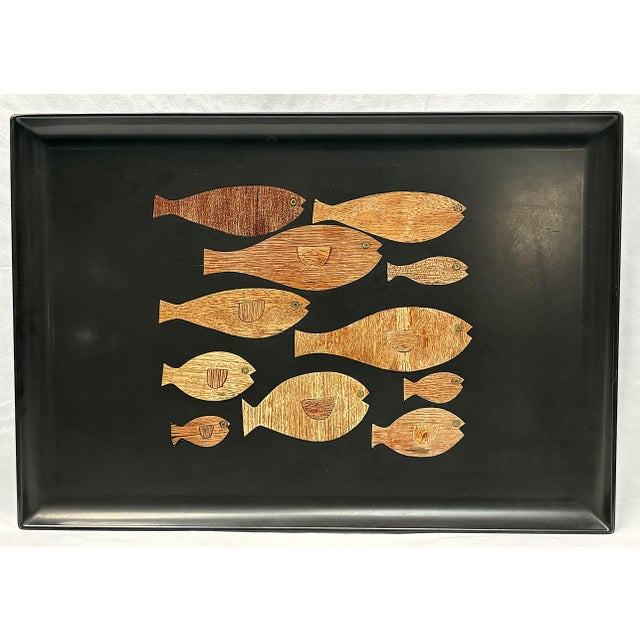 Mid Century Modern 'Couroc of Monterey' Inlaid Wood Fish Serving Tray For Sale - Image 12 of 16