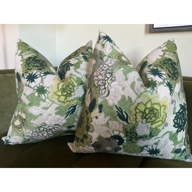 Lee Jofa " Arioso” in Stone and Jade 22" Pillows- A Pair For Sale - Image 4 of 4