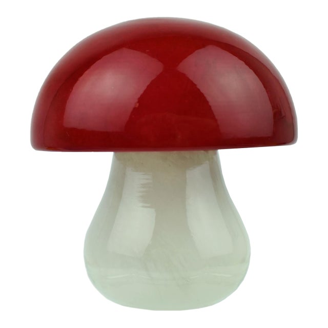 Late 20th Century Hand Crafted Genuine Volterra Italian Alabaster Red Mushrooms Figurine For Sale